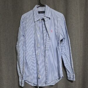 Men's Ralph Lauren Light Blue and White Striped Dress Shirt